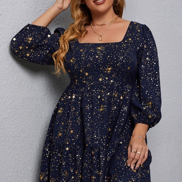 SHEIN Dresses & Skirts - SHEIN CURVE PLUS MIDNIGHT STAR TIERED MINI DRESS SZ 4X